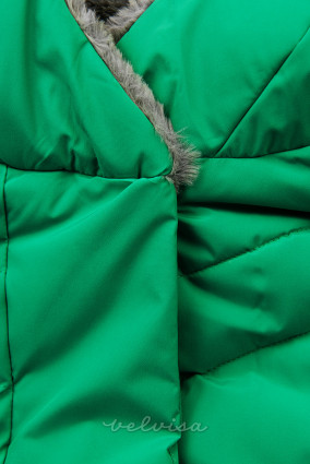 Zelena prešita zimska jakna s plišem