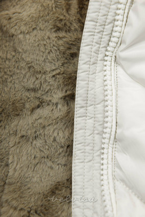 Kremno bela prešita zimska bunda s snemljivo kapuco