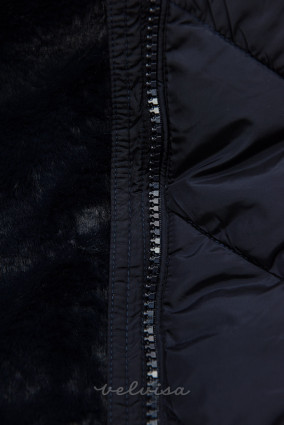 Temno modra prešita zimska bunda s snemljivo kapuco