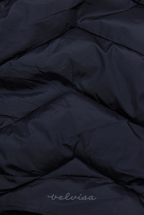 Temno modra prešita zimska bunda s snemljivo kapuco