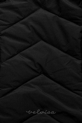 Črna prešita zimska jakna s snemljivo kapuco