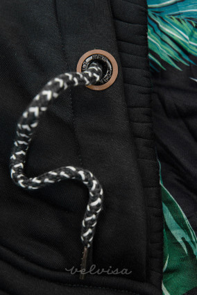 Črna jopica s podlogo z vzorcem v kapuci
