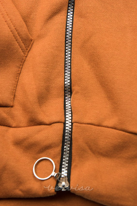 Cimetno oranžen pulover s kapuco iz žameta