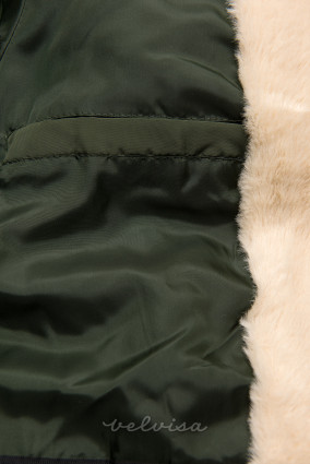 Temno zelena prešita daljša zimska jakna