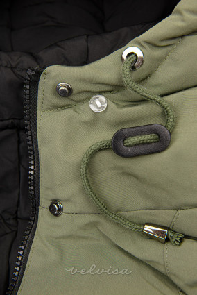 Obojestranska zimska jakna s krznom olivnozelena/črna