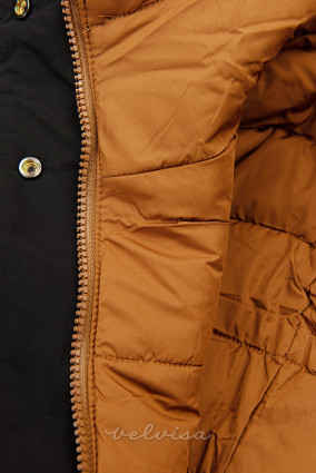 Obojestranska zimska jakna s krznom črna/karamelna