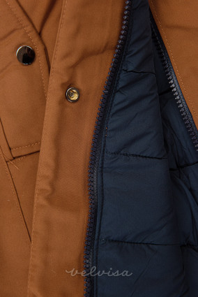 Obojestranska zimska jakna s krznom rjava/modra