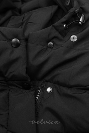 Črna zimska bunda, krojena za širše boke