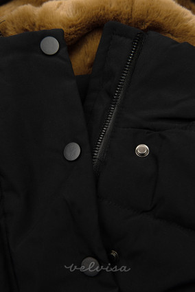 Črna zimska bunda s pasom