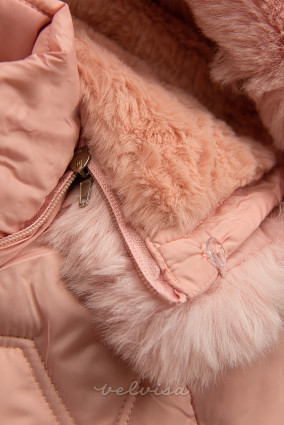 Rožnata zimska prešita bunda s torbico