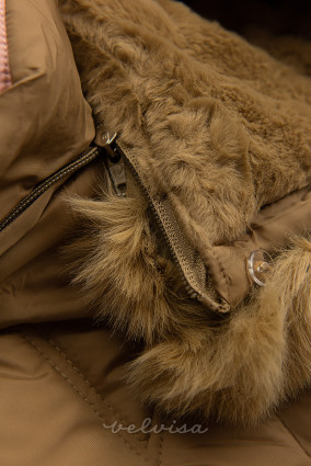 Rjava zimska prešita bunda s torbico
