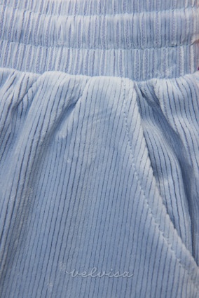 Svetlo modre udobne hlače z vzorcem rebrastega žameta