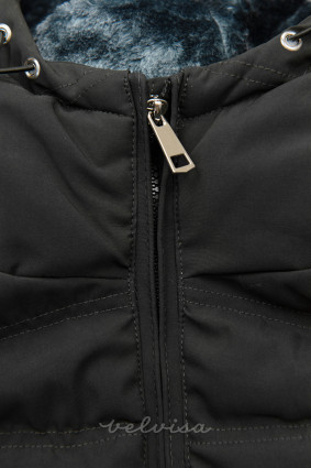 Črna zimska jakna s sivim plišem