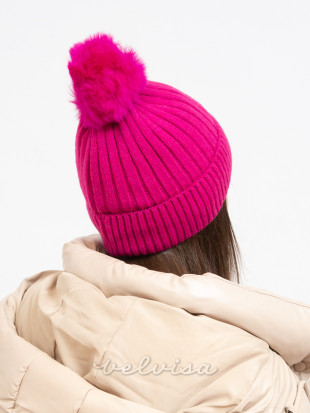 Zimska kapa s cofom rožnata