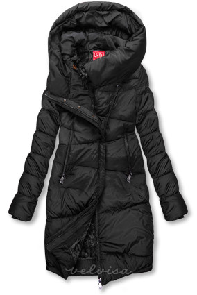 Črna prešita zimska jakna z visokim ovratnikom