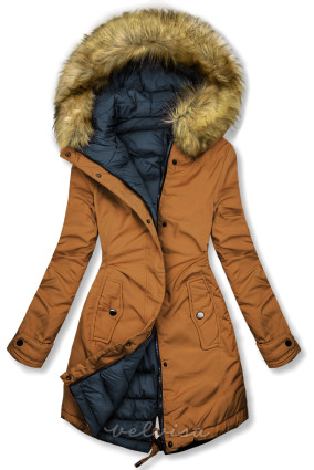Obojestranska zimska jakna s krznom rjava/modra