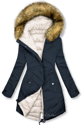 Obojestranska zimska jakna s krznom temno modra/slonovinasta