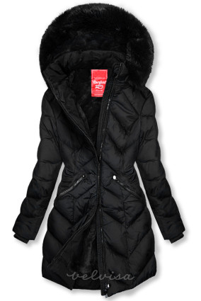 Črna prešita zimska bunda s snemljivo kapuco