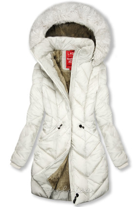 Kremno bela prešita zimska bunda s snemljivo kapuco