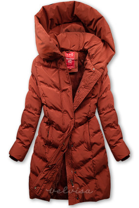 Terakotna zimska jakna z veliko kapuco