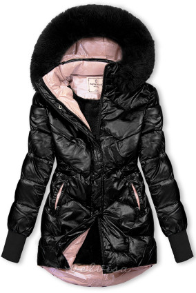 Črna dekliška zimska jakna z leskom