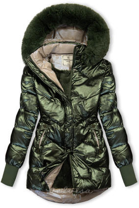 Zelena dekliška zimska jakna z leskom
