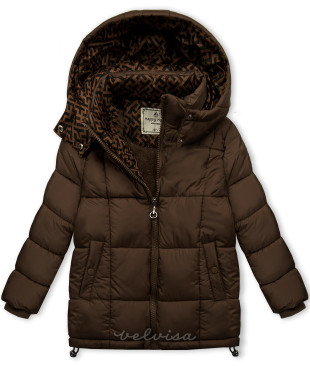 Čokoladnorjava zimska jakna s podlogo z vzorcem