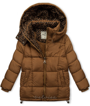 Karamelnorjava zimska jakna s podlogo z vzorcem
