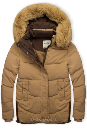 Zimska otroška jakna svetlo rjava/čokoladna