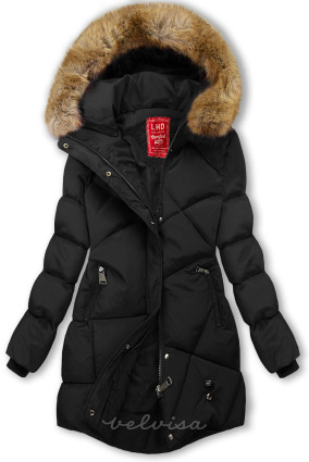 Črna zimska jakna s kapuco