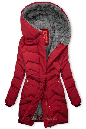 Rdeča prešita zimska jakna s plišem