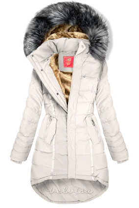 Kremno bela prešita zimska jakna s kapuco