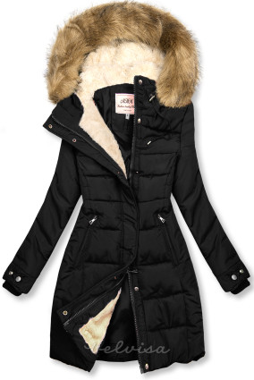 Črna prešita daljša zimska jakna
