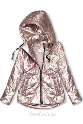 Rožnata lesketajoča jakna s kapuco