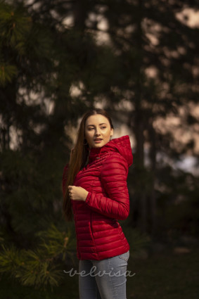 Temno rdeča jakna z elastičnim pasom