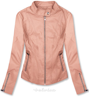 Rožnata basic jakna iz umetnega usnja