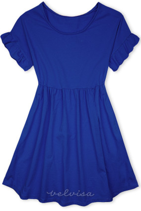 Modra bombažna obleka v A-kroju