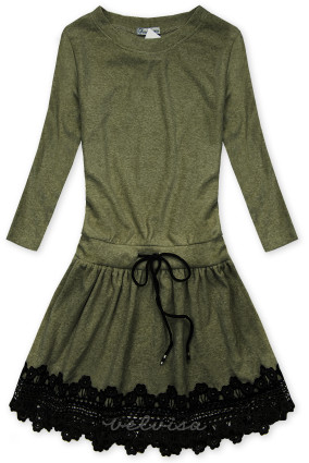 Zelena (army) kratka obleka s čipko