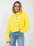 Kratka rumena jeans jakna s cvetlično aplikacijo
