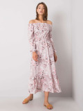 RUE PARIS Roza cvjetna maxi haljina s off-shoulder krojem