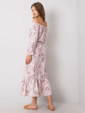 RUE PARIS Roza cvjetna maxi haljina s off-shoulder krojem
