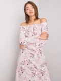 RUE PARIS Roza cvjetna maxi haljina s off-shoulder krojem