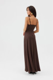 Leandra – dolga rjava maxi obleka