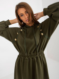 Khaki midi razširjena obleka iz trenirk z gumbi
