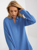 Modri dolg oversize pulover z ovratnikom RUE PARIS
