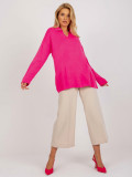 Fluo roza ženski oversize pulover z ovratnikom RUE PARIS