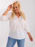 Bela-svetlo bež bluzica plus size s vezenjem