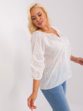 Bela-svetlo bež bluzica plus size s vezenjem