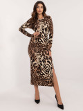 Elegantna midi obleka z leopardjim vzorcem