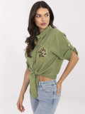 Stilska khaki srajca s 3/4 rokavi